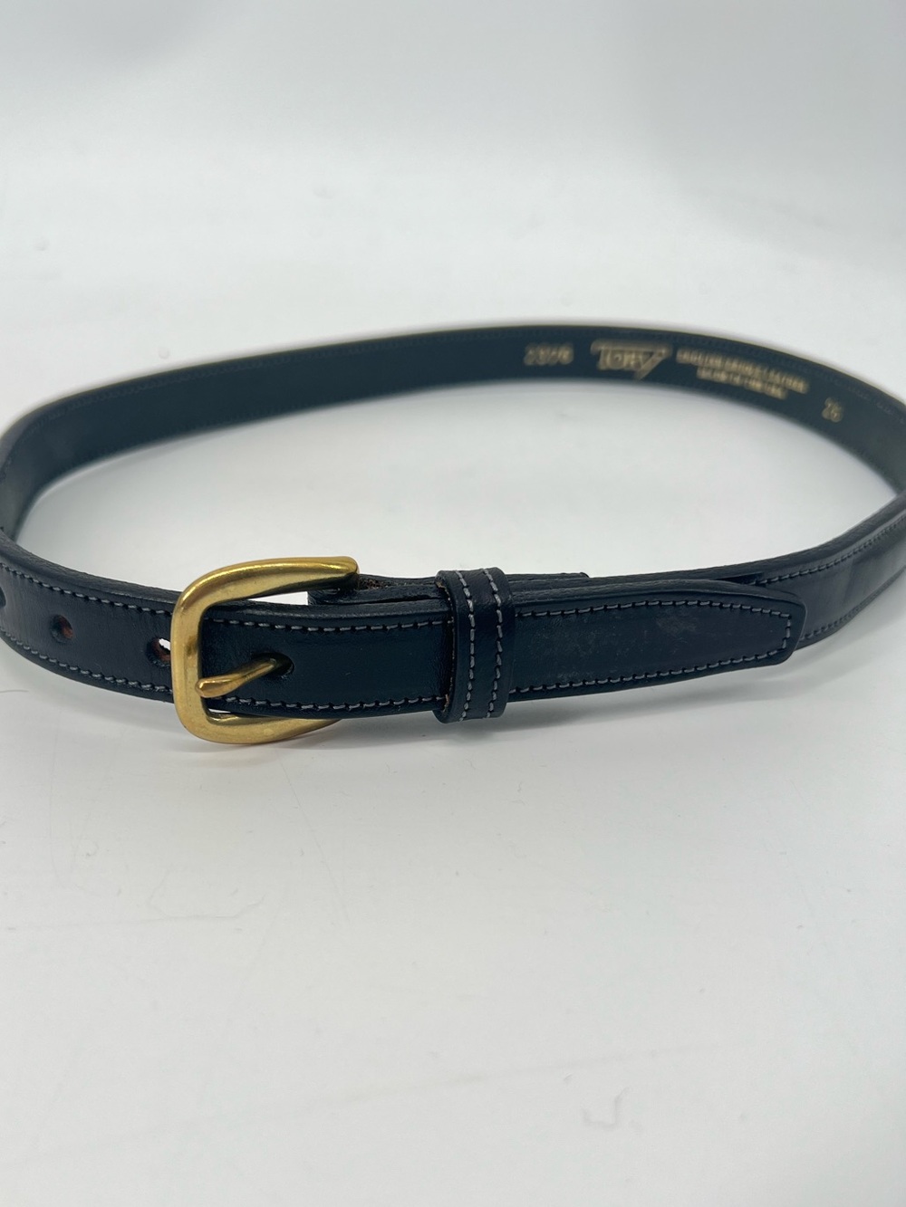 Tory English Bridle Black Leather Belt with Gold Buckle 26 USA